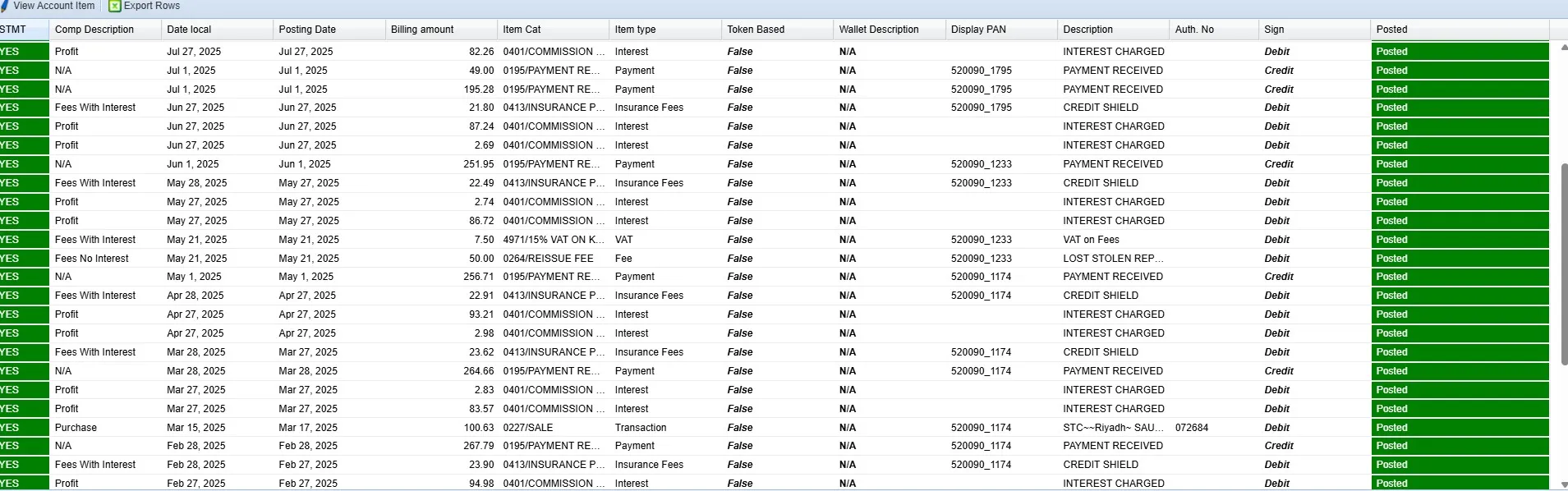 Bank statement submitted to SAMA showing the time gap